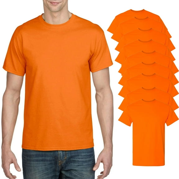 Gildan High Visibility Short Sleeve Safety Shirt | Durable Workwear, Hi-Vis DryBlend Work T-Shirt Made of 50/50 Cotton/polyester in Orange,9 Pack, Size- 4XL