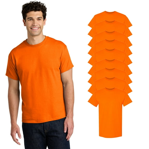 Gildan High Visibility Short Sleeve Safety Shirt | Durable Workwear, Hi-Vis Work T-Shirt Made of 5.3 oz. 50/50 Cotton/polyester in Orange,9 Pack, Size- 3XL