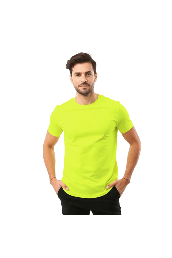 High Visibility Short Sleeve Safety Shirt | Hi-Vis Sustainable Construction Workwear, Safety Green Tee, 5.3 oz. 50/50 Cotton/Polyester, Size- S
