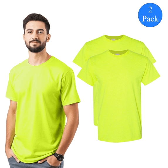 Gildan High Visibility Short Sleeve Shirts Work Reflective L Size | 5.3 oz. Crew Neck Hi Vis Mens Safety Green Work T-shirts | Pack 2