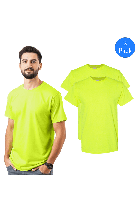 High Visibility Short Sleeve Shirts Work Reflective L Size | 5.3 oz. Crew Neck Hi Vis Mens Safety Green Work T-shirts | Pack 2