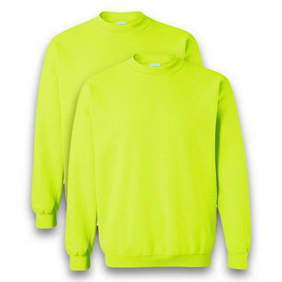 Gildan- High Visibility Sweatshirt Safety Green for Unisex, Heavy Blend Fleece Crewneck Pullover Hi Vis Sweatshirt, Pack-2, S-Size