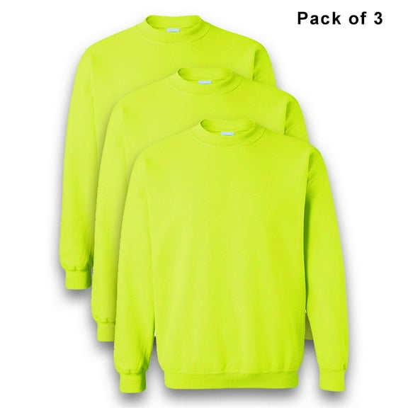 Gildan High Visibility Sweatshirt for Work | Heavy Blend Crew Neck Hi Vis Safety Sweater Crafted from 5.3 Oz 50/50 Cotton/polyester, Safety Green, 3 Pack, 4xl Size