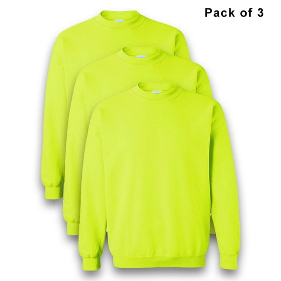 Gildan High Visibility Sweatshirt for Work | Heavy Blend Crew Neck Hi Vis Safety Sweater Crafted from 5.3 Oz 50/50 Cotton/polyester, Safety Green, 3 Pack, S Size