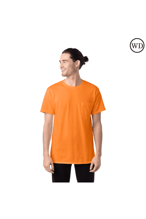 High Visibility Ultra Cotton Pocket T-Shirt, 50/50 Cotton/Polyester, Safety Orange Workwear, XL