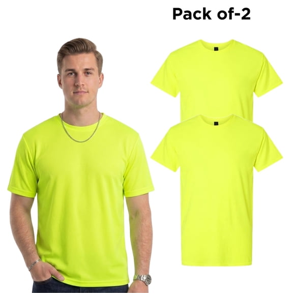 Gildan High Visibility Unisex Safety T-Shirt 100% Cotton Hi Vis Construction Work Shirts (Safety Green 2 Pack, XL)