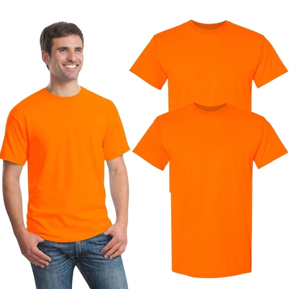 Gildan High Visibility Unisex Safety T-Shirt 100% Cotton Hi Vis Construction Work Shirts (Safety Orange 2 Pack, L)
