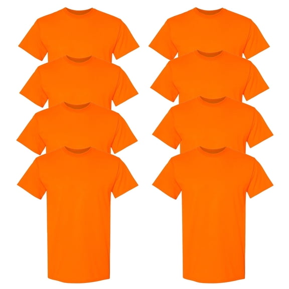 Gildan High Visibility Unisex Safety T-Shirt 100% Cotton Hi Vis Construction Work Shirts (Safety Orange 8 Pack, 2XL)