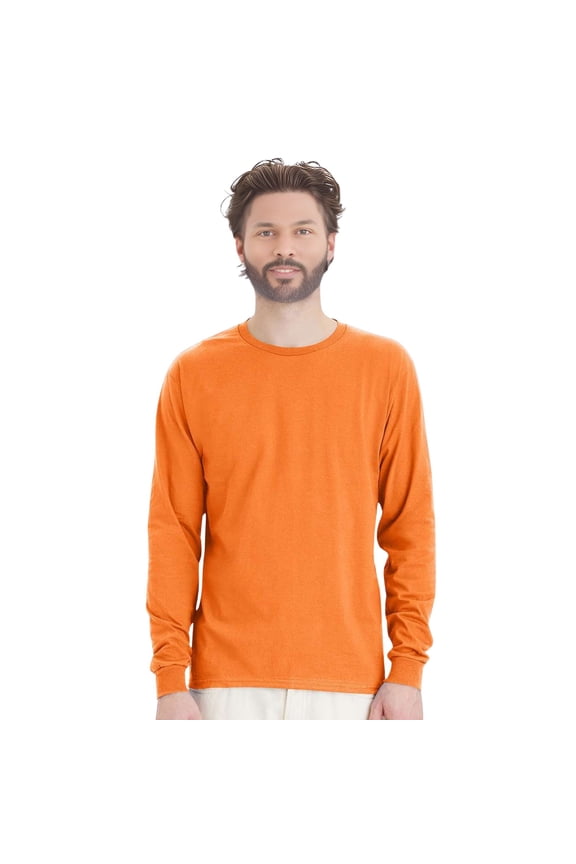 High Visibility Unisex Safety Tee, 50/50 Cotton/Polyester Hi Vis Long Sleeve T-Shirt (Safety Orange, 3XL)