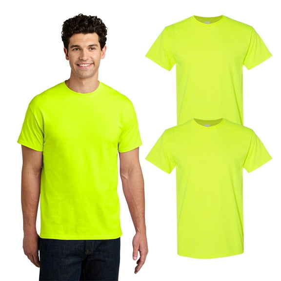 Gildan High Visibility Work Shirt for Men, Short Sleeve Crewneck T-Shirt, Safety Green, 2 Pack, XL