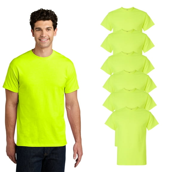 Gildan High Visibility Work Shirt for Men, Short Sleeve Crewneck T-Shirt, Safety Green, 6 Pack, 2XL