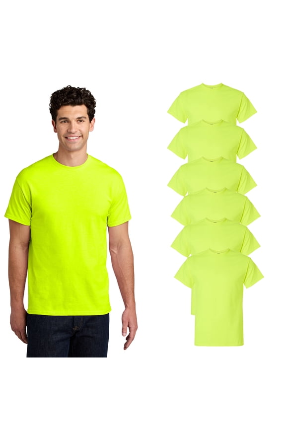 High Visibility Work Shirt for Men, Short Sleeve Crewneck T-Shirt, Safety Green, 6 Pack, 3XL