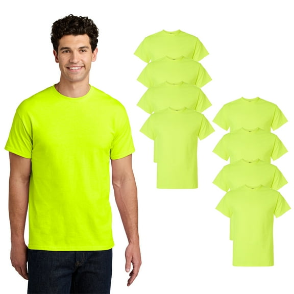Gildan High Visibility Work Shirt for Men, Short Sleeve Crewneck T-Shirt, Safety Green, 8 Pack, 2XL