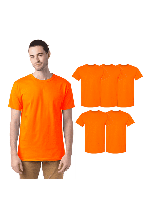 High Visibility Work Shirts Safety Construction Orange T-shirt, Pack of 5 Hi Vis Tee, Size 2XL