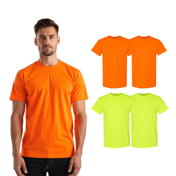 Gildan High Visibility Work T-Shirt, Men's Safety Short Sleeve Workwear Crewneck Shirt Pack of 4, 3XL