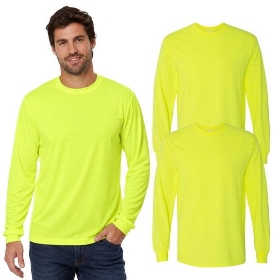 Gildan Hign Visibility Unisex Safety Cotton Long Sleeve Work T-Shirt, Pack Of 2 (Safety Green, M)
