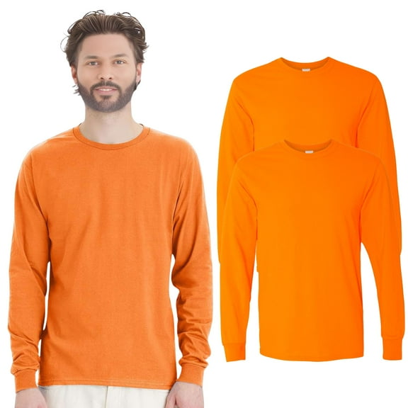 Gildan Hign Visibility Unisex Safety Cotton Long Sleeve Work T-Shirt, Pack Of 2 (Safety Orange, L)