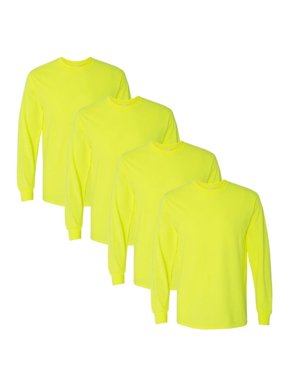Hign Visibility Unisex Safety Cotton Long Sleeve Work T-Shirt, Pack Of 4 (Safety Green, XL)