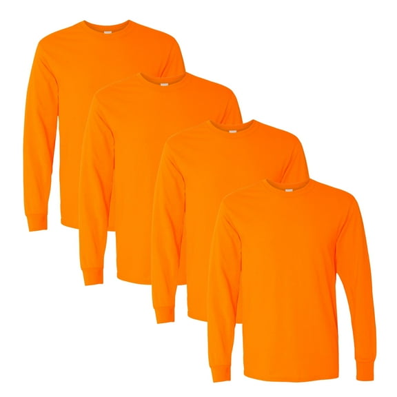 Gildan Hign Visibility Unisex Safety Cotton Long Sleeve Work T-Shirt, Pack Of 4 (Safety Orange, L)