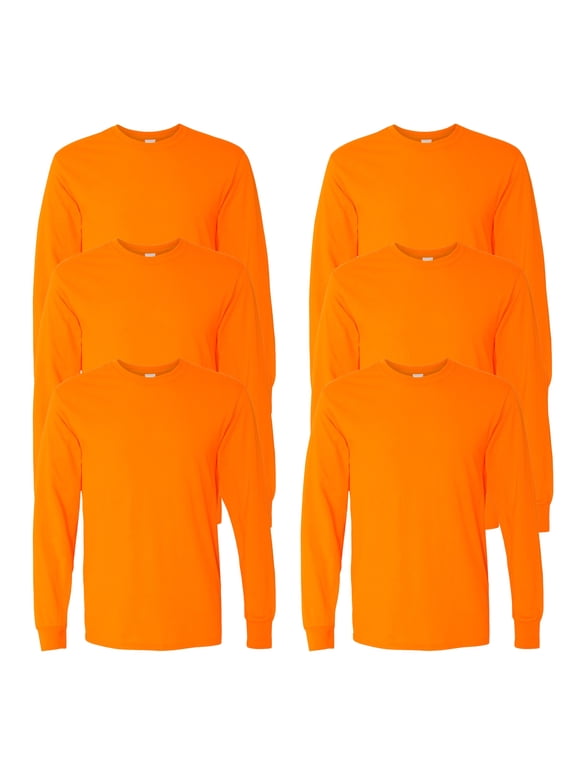 Hign Visibility Unisex Safety Cotton Long Sleeve Work T-Shirt, Pack Of 6 (Safety Orange, 2XL)