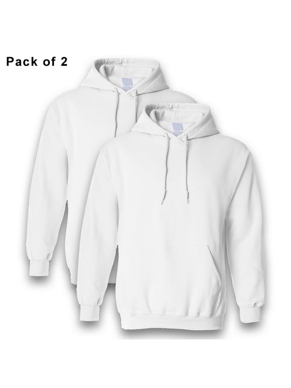 Hooded Sweatshirt, Mens Heavy Blend Fleece Hoodie with Pouch Pocket, 50 Cotton/50 Polyester Classic fit Casual Pullover White, 2 Pack L