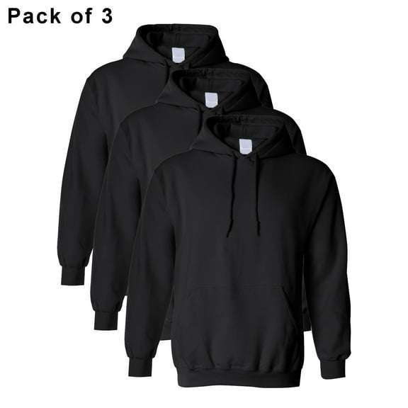Gildan- Hooded Sweatshirt Pocket Hoodie for Men | Pullover Fleece Comfort Heavy Blend Warmth Hoodie, 8oz, 50/50 Cotton/Polyester, Color Black, Size M, Pack 3