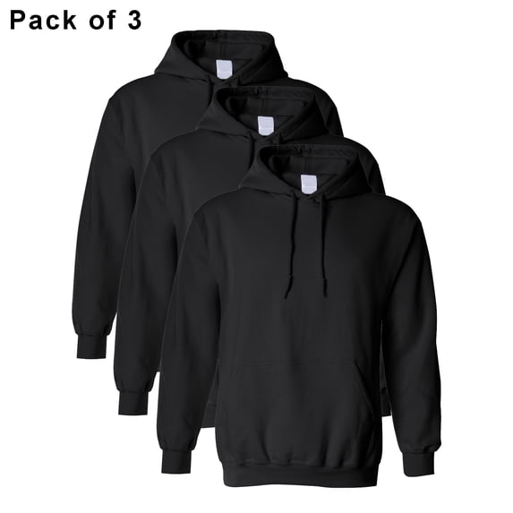 Gildan- Hooded Sweatshirt Pocket Hoodie for Men | Pullover Fleece Comfort Heavy Blend Warmth Hoodie, 8oz, 50/50 Cotton/Polyester, Color Black, Size S, Pack 3