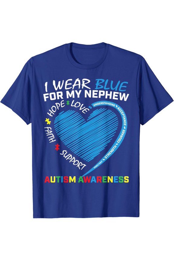 I Wear Blue For My Nephew Autism Awareness Puzzle Uncle Aunt T-Shirt Gift for Men Women Unisex Tee