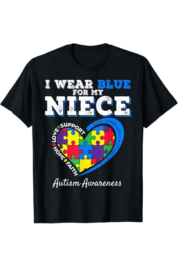 I Wear Blue For My Niece Aunt Uncle Autism Awareness T-Shirt Gift for Men Women Unisex Tee