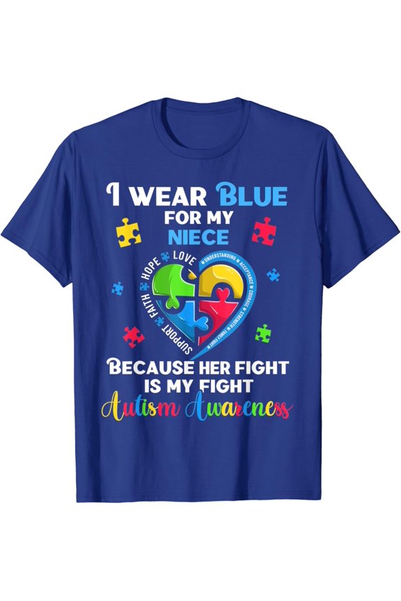 I Wear Blue For My Niece Uncle Aunt Shirts, Autism Awareness T-Shirt Gift for Men Women Unisex Tee