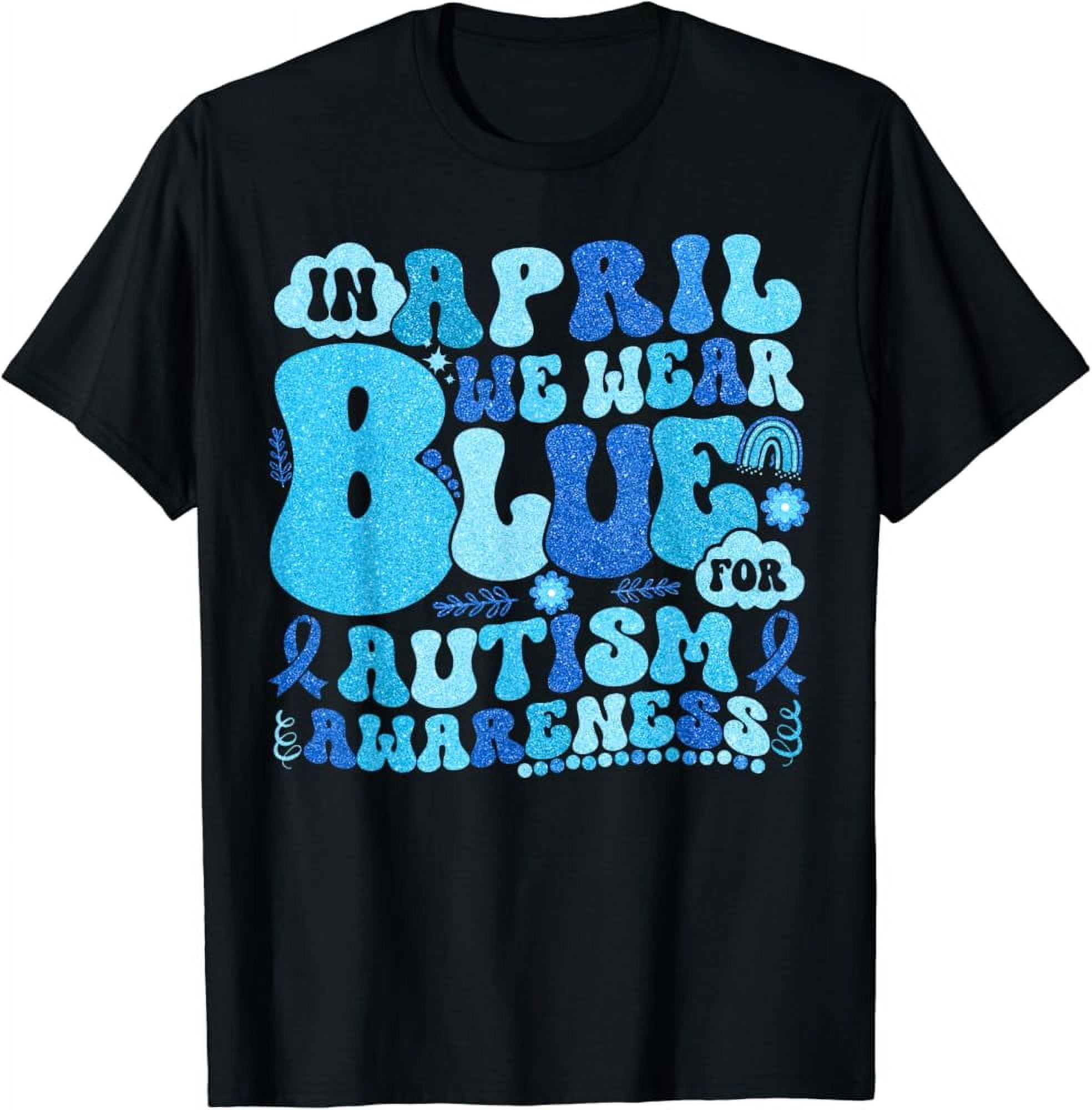 Gildan In April We Wear Blue Autism Awareness Ribbon Puzzle Groovy T ...