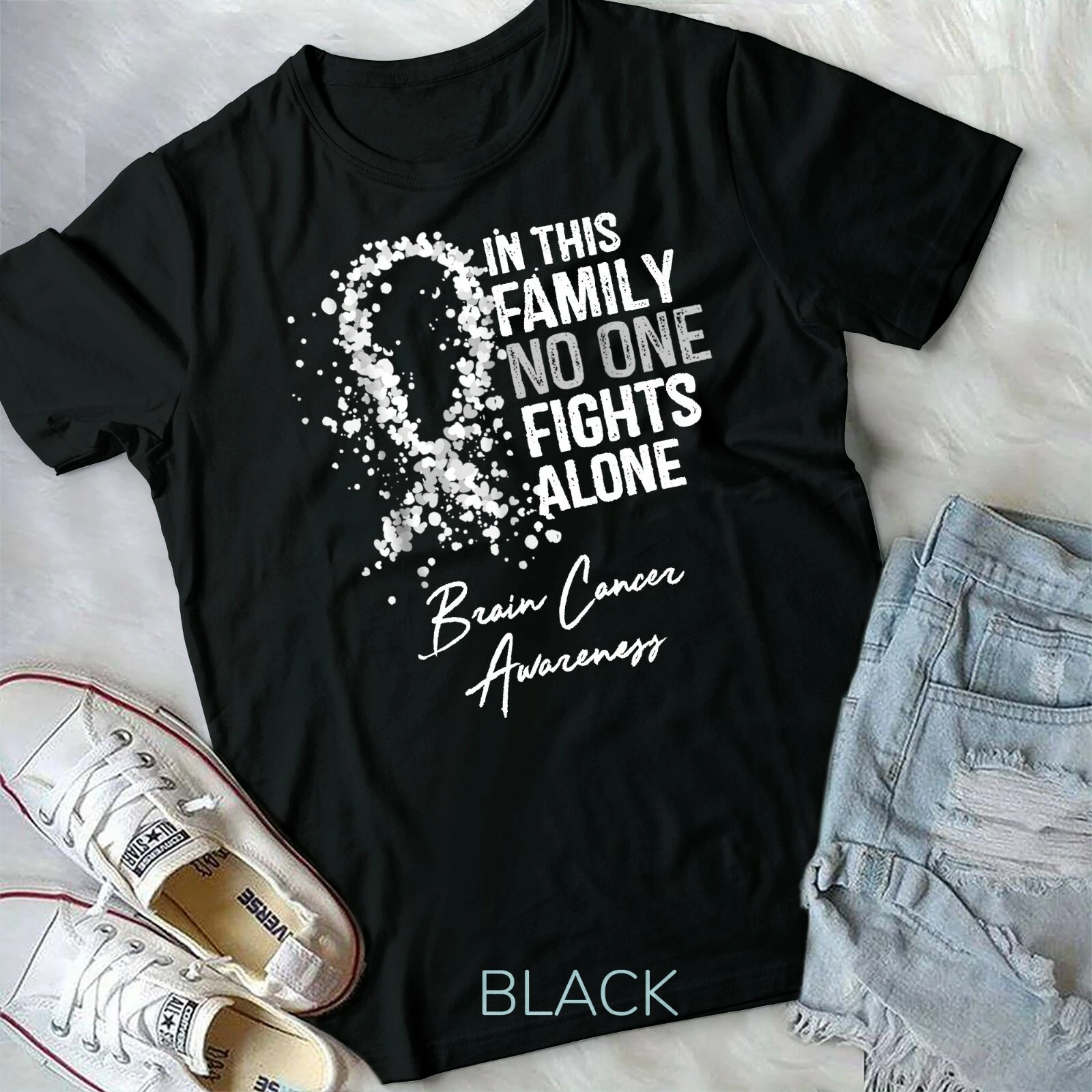 Gildan In This Family No One Fights Alone Shirt Brain Cancer Unisex T