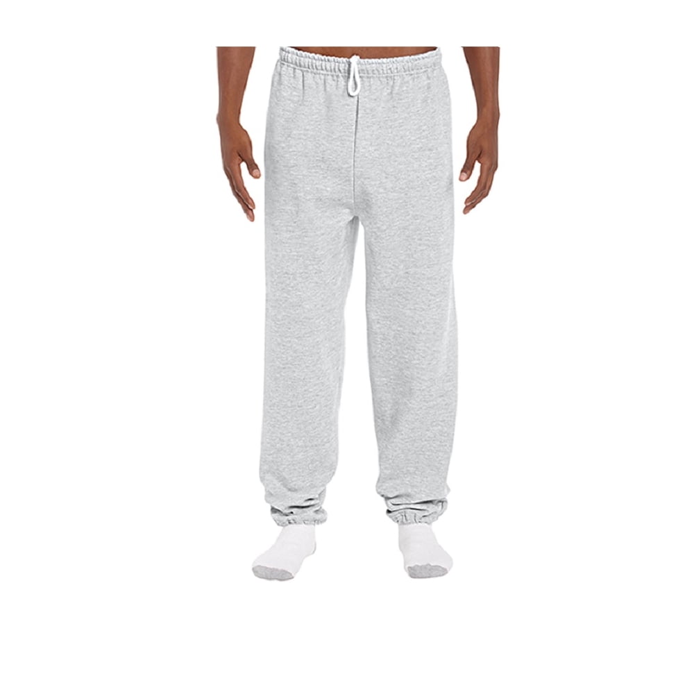 Gildan Joggers Men Ash Gray Sweatpants Elasticized Cuffs waistband draw cord Tapered