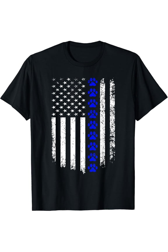K-9 Unit Thin Blue Line Dog Paw Flag Patriotic Police T-Shirt