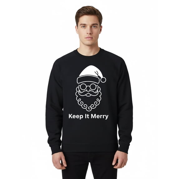 Gildan Keep It Merry Design Sweatshirt for Men, Black Christmas Print Crewneck Sweater, L