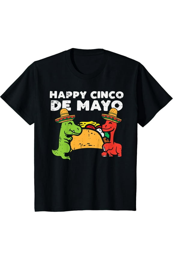 Kids Happy Cinco De Mayo Dinos Taco Mexican Kids Toddler Boys T-Shirt