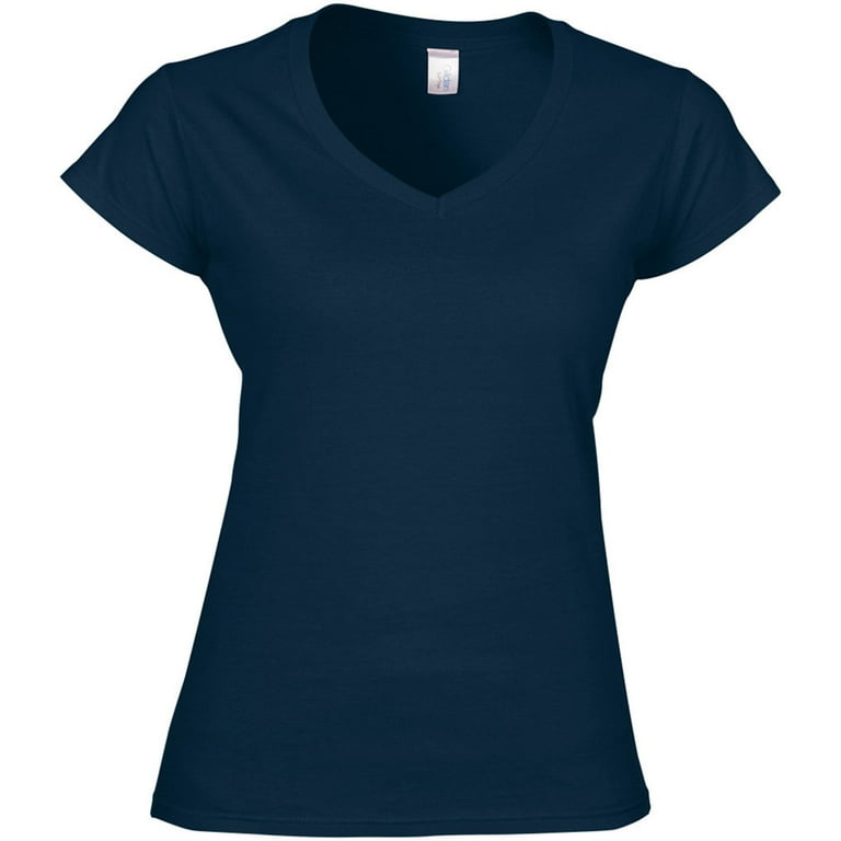Gildan Women's Softstyle V-Neck T-Shirt - 100% Cotton, Medium, Navy, Contoured Fit