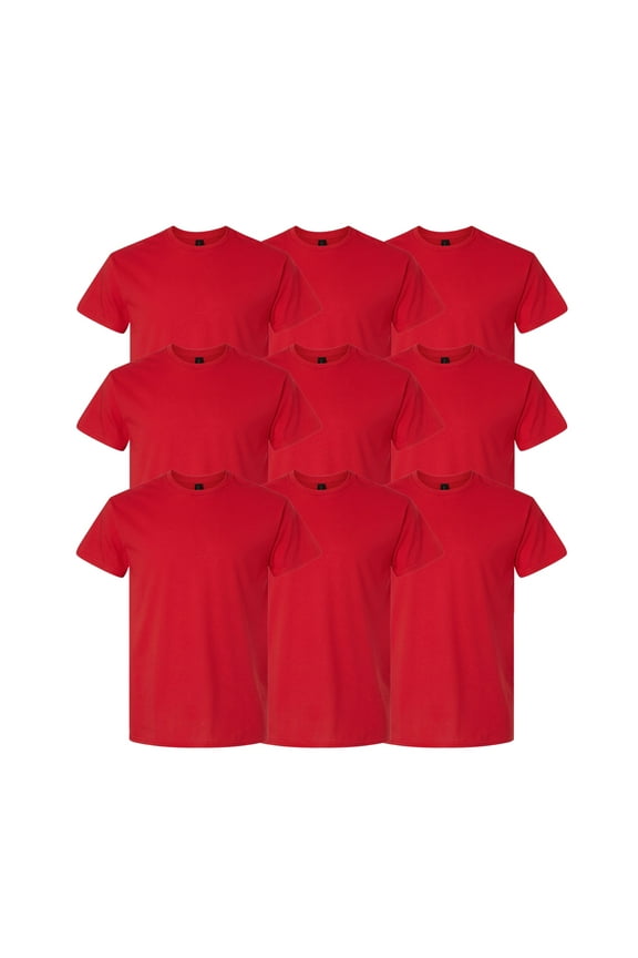 Light Cotton Crew Neck T-Shirt for Men, Short Sleeve Modern Fit Bulk Tee, Red, S, 9 Pack