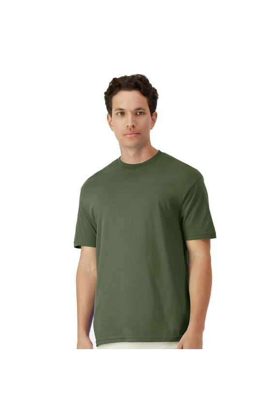 Light Cotton Short Sleeve T-Shirt, Modern Classic Fit Crewneck Tee for Men, Military Green, 2XL