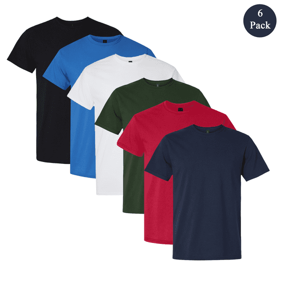 Gildan Light Cotton T-Shirt, Men Short Sleeve Crew Neck Modern Fit Blank Tee, Assorted, XL, 6 Pack