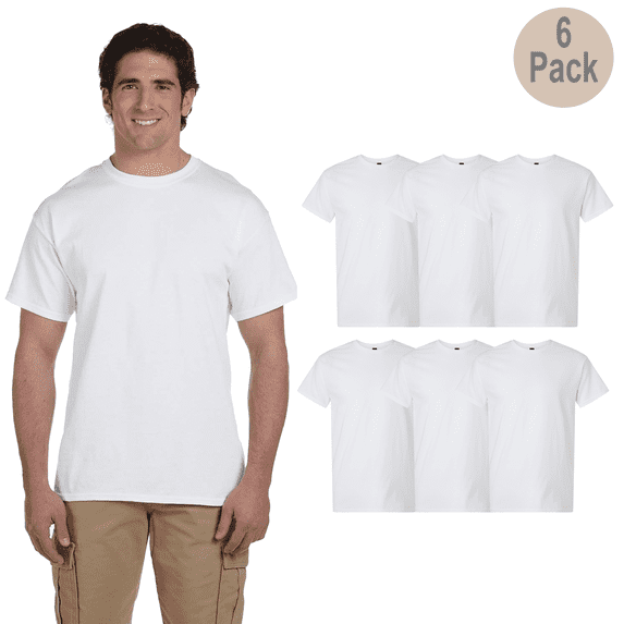 Gildan Light Cotton T-Shirt, Men’s Short Sleeve Crew Neck Modern Fit blank Tee, White, L, 6 Pack