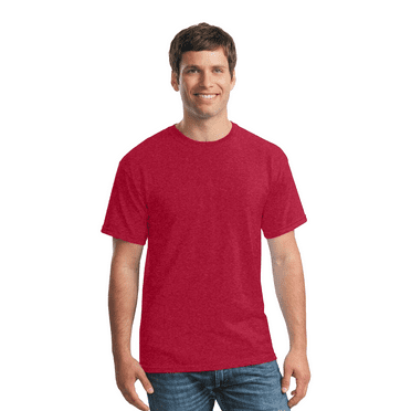 Gildan Light Cotton T-Shirt for Men, Adult Crewneck Tee, 100% U.S. cotton, Heather Red Tee, L