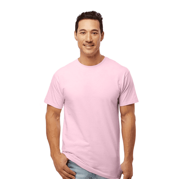 Gildan Light Cotton T-Shirt for Men, Adult Crewneck Tee, 100% U.S. cotton, Light Pink Tee, L