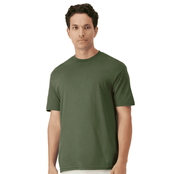 Gildan Light Cotton T-Shirt for Men, Adult Crewneck Tee, 100% U.S. cotton, Military Green Tee, L