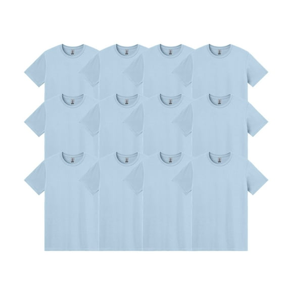 Gildan Light Cotton T-Shirt for Men, Short Sleeve Crew Neck, Modern Fit Tee, Light Blue, S 12 Pack