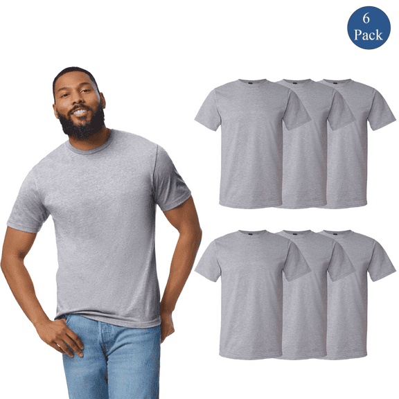 Gildan Lightweight Crewneck Tee for Men, Short Sleeve Classic Comfortable T-Shirt, Heather Grey, 6 Pack, XL