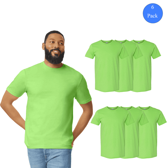 Gildan Lime Short Sleeve T-Shirt, Men's Modern Fit, Lightweight Summer Wear, Blank Shirt, 6 Pack, S