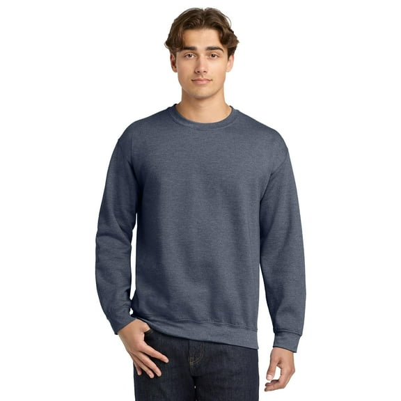 Gildan Long Sleeve Men's Sweatshirt, Durable Heavy Blend Casual Crewneck Sweatshirt, Heather Dark Navy, L