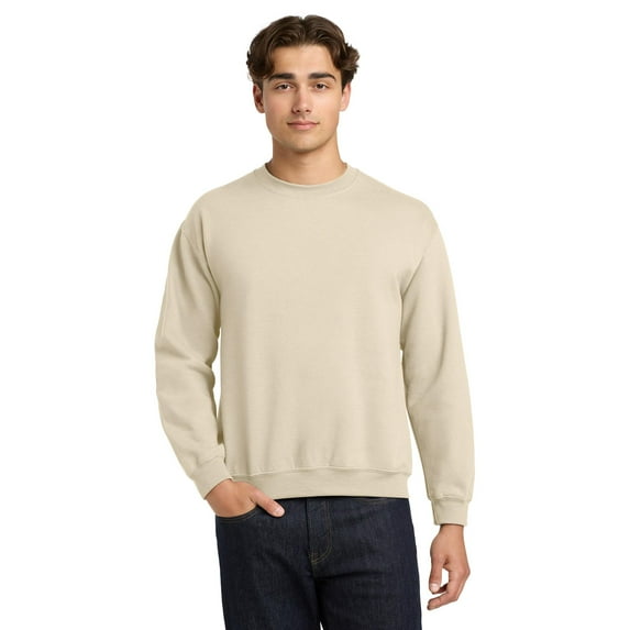 Gildan Long Sleeve Men's Sweatshirt, Durable Heavy Blend Casual Crewneck Sweatshirt, Sand, 3XL