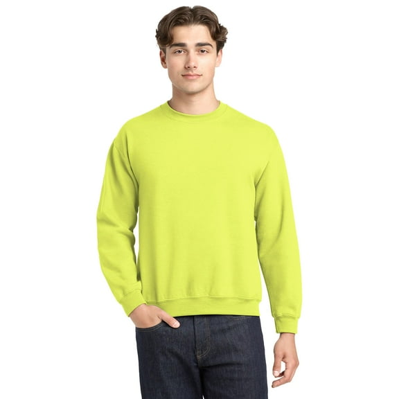 Gildan Long Sleeve Men's Sweatshirt, Hi Vis Durable Heavy Blend Casual Crewneck Sweatshirt, Safety Green, XL